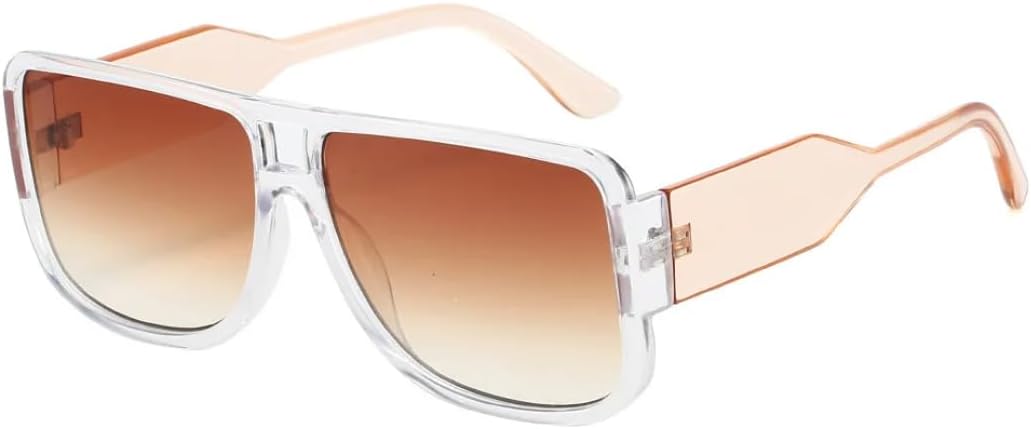 

Ретро солнцезащитные очки с двойной перемычкой, квадратной оправой и крупными линзами, для женщин, с защитой от УФ-излучения UV400, модные градиентные очки для мужчин, трендовый стиль панк TVTBBVV, Transparent Tea