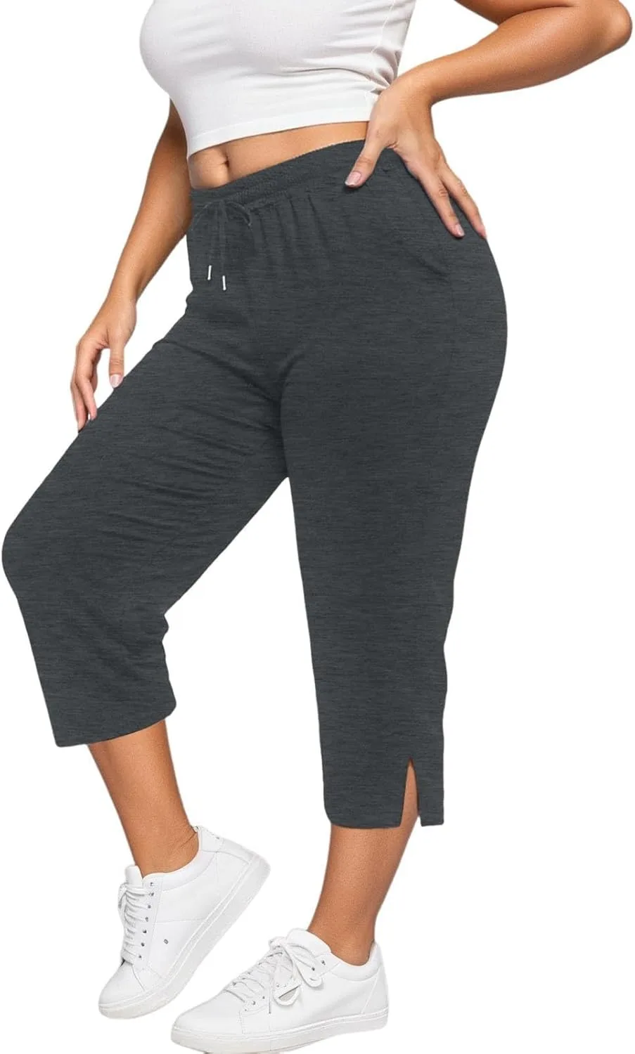 

Плюс сайз капри для женщин Casual с разрезами по бокам и карманами HGps8w