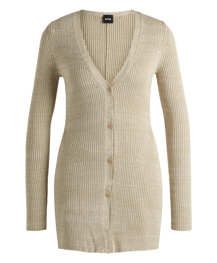 

Ребристый кардиган из пряжи «мулина» Boss Black, бежевый