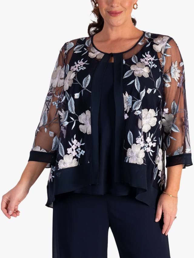 

Вышитая цветочная сетчатая куртка chesca, Navy/Multi