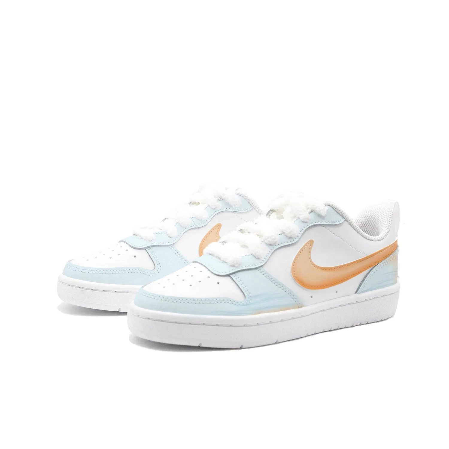 Кроссовки для скейтбординга Court Borough Sunset Blue Sea, Bug 2 Manufacturing Leather, низкие, детские, розово-белые Nike, Blue Orange — фото 4