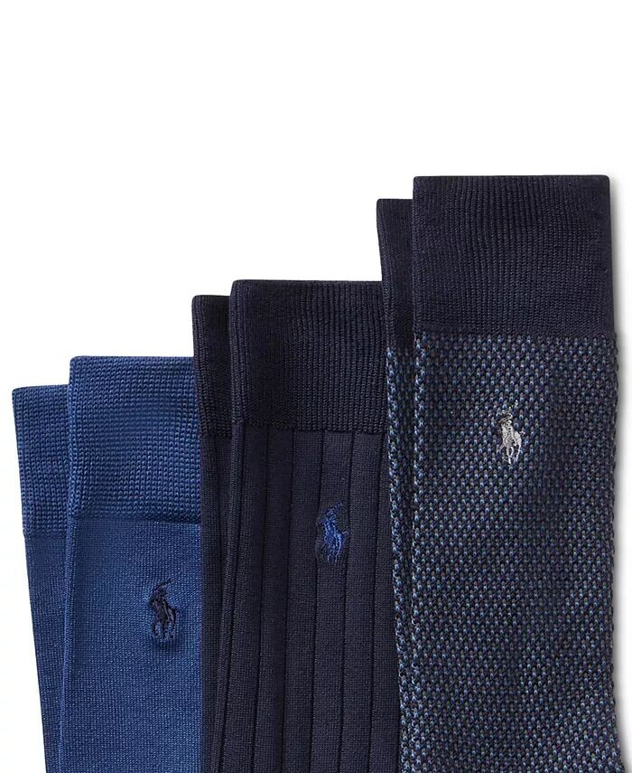 Мужские носки Birdseye Supersoft Dress Socks, 3 шт. в упаковке Polo Ralph Lauren, синий — фото 2