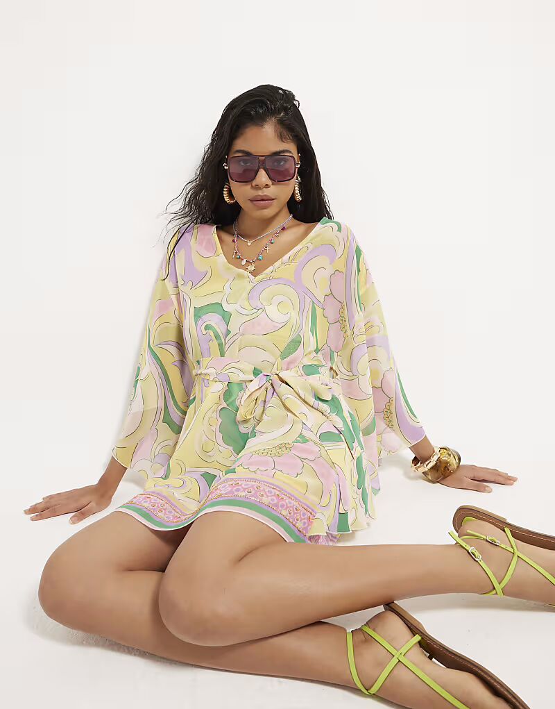 

Мини-кафтан River Island Swirl из шифона в разноцветном исполнении