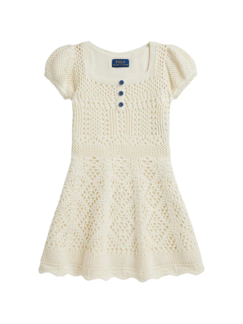 Платье с ажурным узором и квадратным вырезом Polo Ralph Lauren Kids, нейтральный