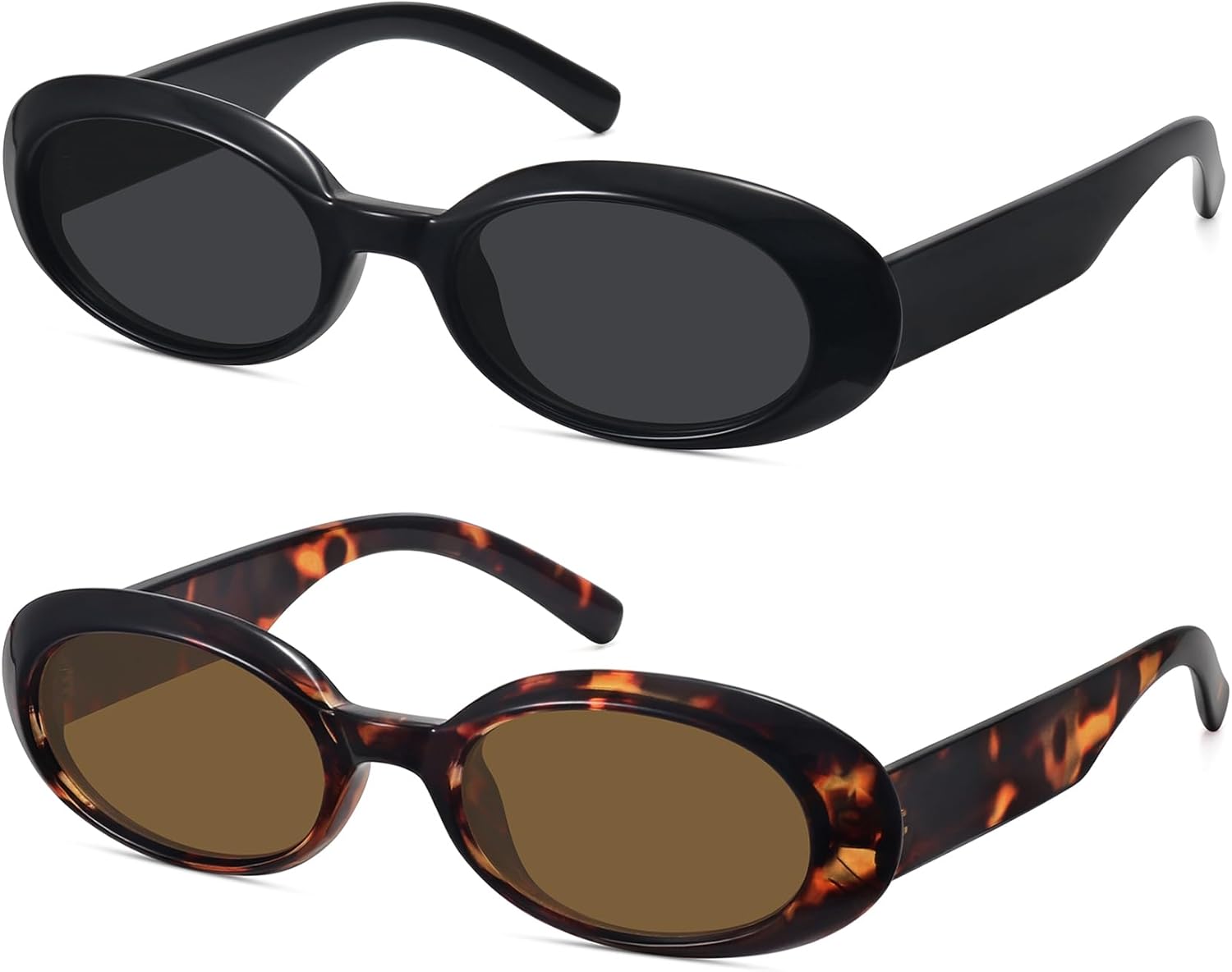 

Солнцезащитные очки WOWSUN в стиле ретро, ​​овальные, для женщин, модные, винтажные, 90-х, маленькие, с защитой от УФ-излучения, 2pack-black Gray+tortoise Frame Brown Lens