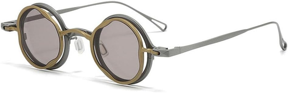 

Женские солнцезащитные очки с застежкой-клипсой из чистого титана, модные круглые солнцезащитные очки в винтажном стиле, стильные мужские солнцезащитные очки MTZJH, Gold Silver