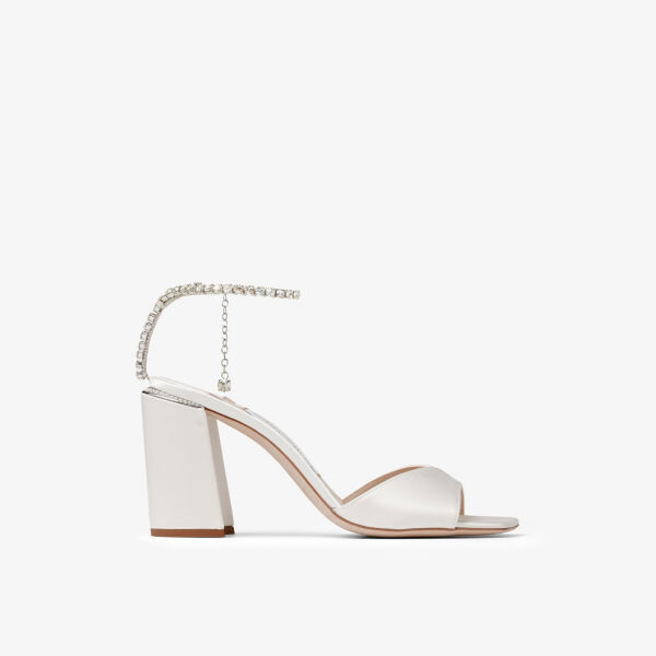 Атласные босоножки на каблуке saeda 85 с кристаллами Jimmy Choo, белый