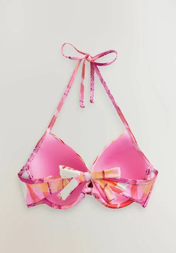 Топ для бикини Next, Padded wired plunge bikini top standard, розово-оранжевый пальмовый — фото 2