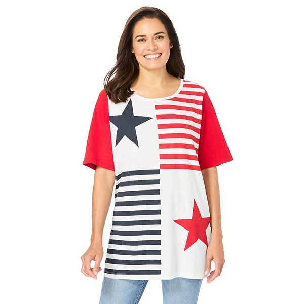 

Туника с принтом и круглым вырезом Plus size Woman Within, Stripe Stars