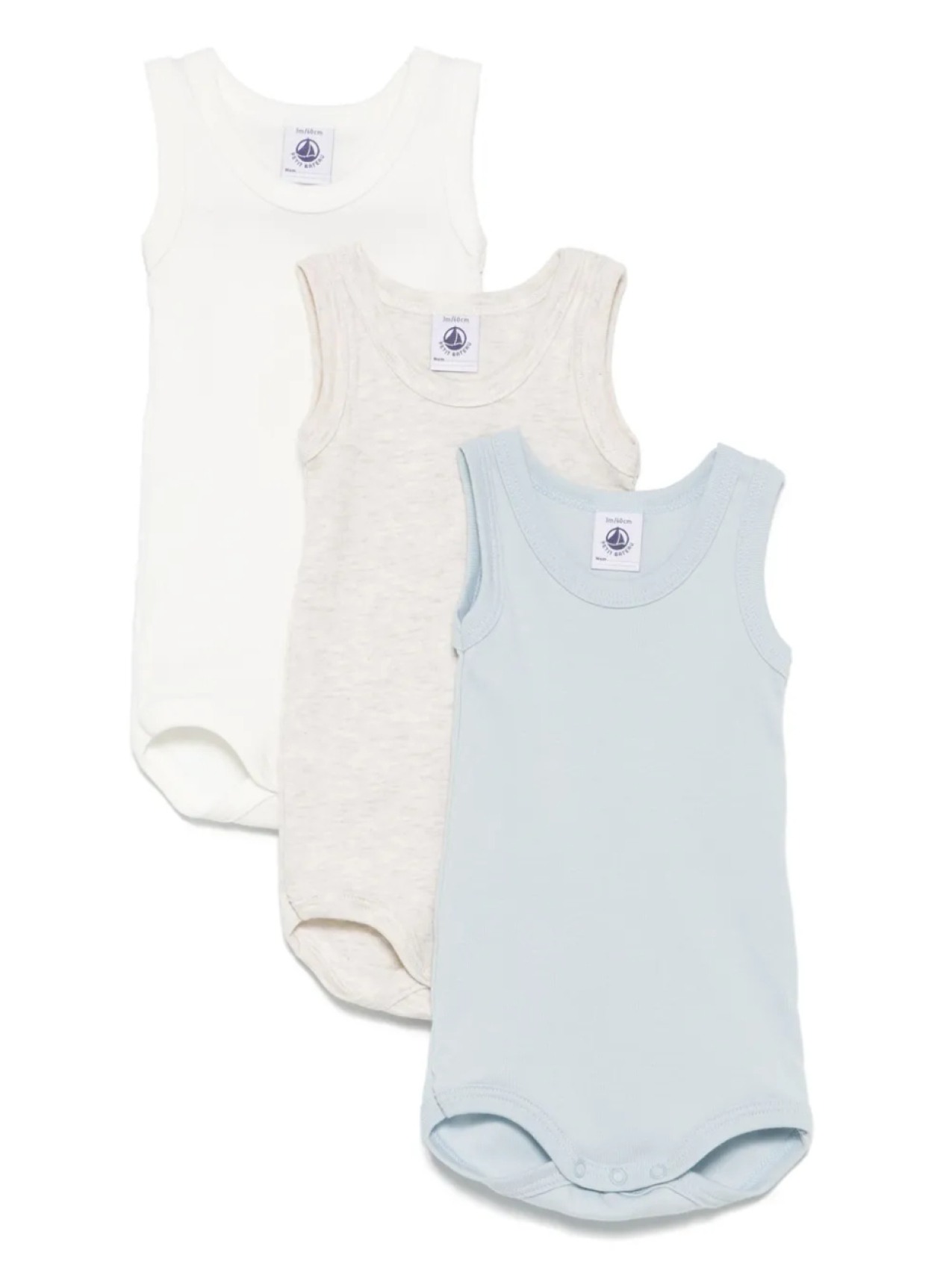 

Хлопковые боди (упаковка из трех штук) Petit Bateau, белый