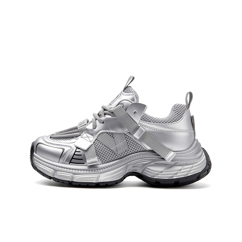 JOSINY Женские кроссовки Low Top Chunky в серо-красном цвете (высота каблука 5,5 см), цвет Gray Red (Heel Height 5.5cm)