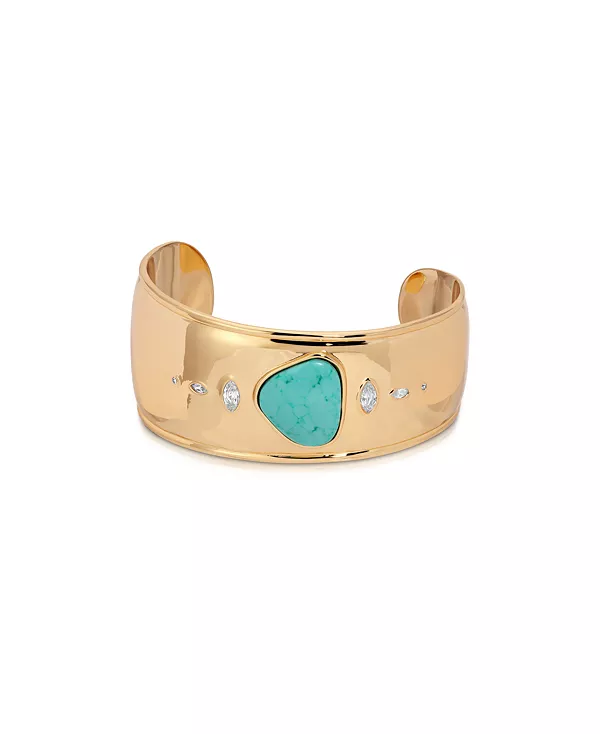 

Толстый браслет-манжета с бирюзовым солнцестоянием Ettika, gold