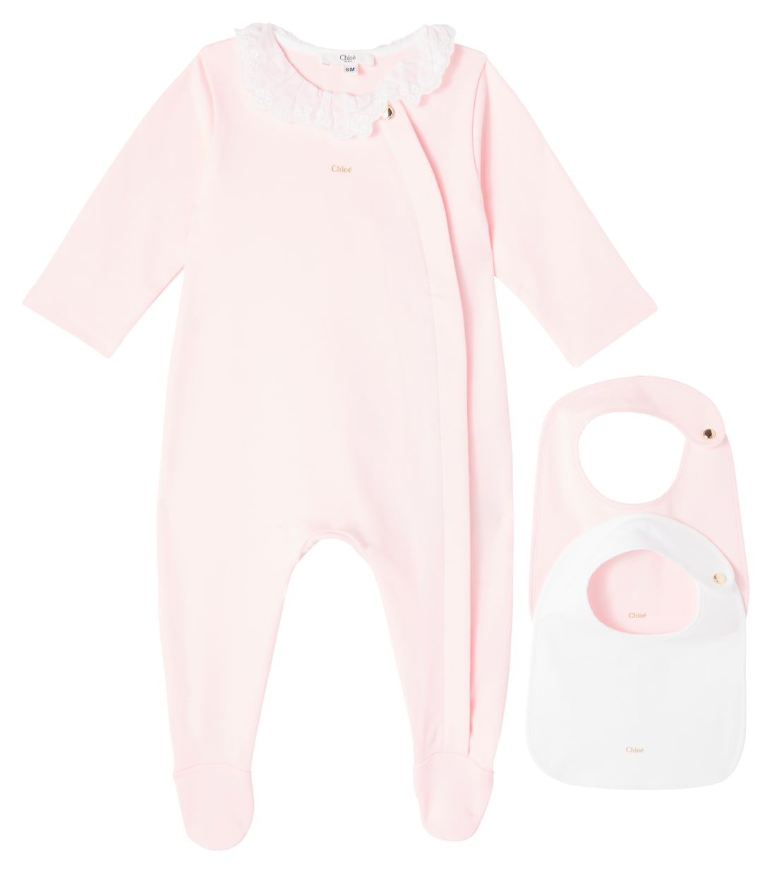 

Детский хлопковый комбинезон и нагрудник Chloé Kids, Rose Poudrier