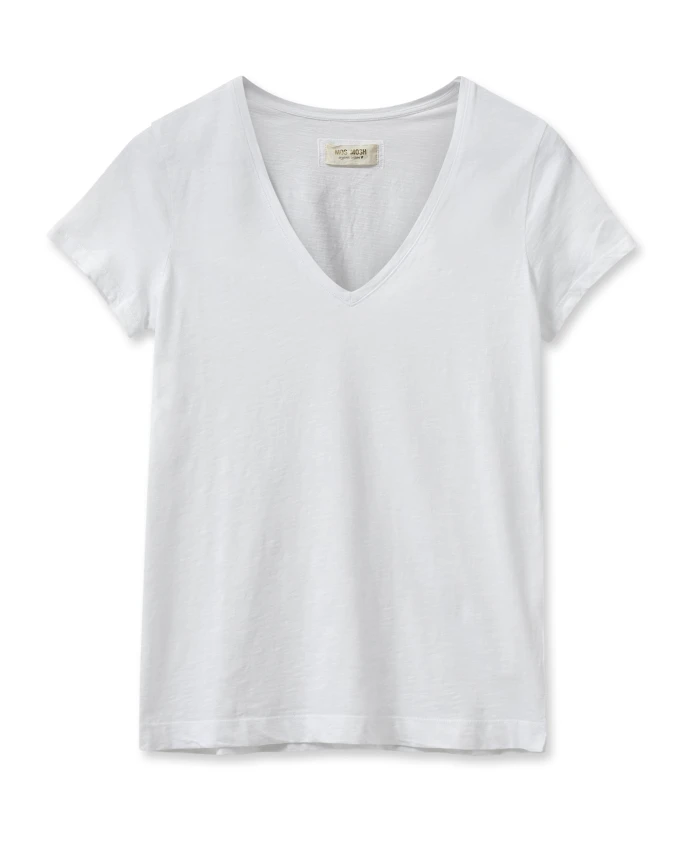 

Белая футболка с V-образным вырезом в классическом стиле Mos Mosh, белый