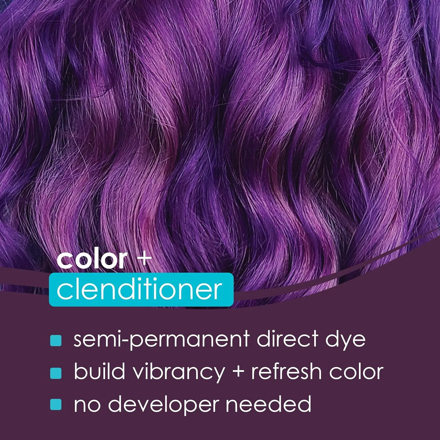 Keracolor Color + Clenditioner 3-в-1 Кондиционер для окрашивания волос для брюнеток, мягко очищает и кондиционирует, полуперманентная краска для волос, 355 мл, Purple — фото 2