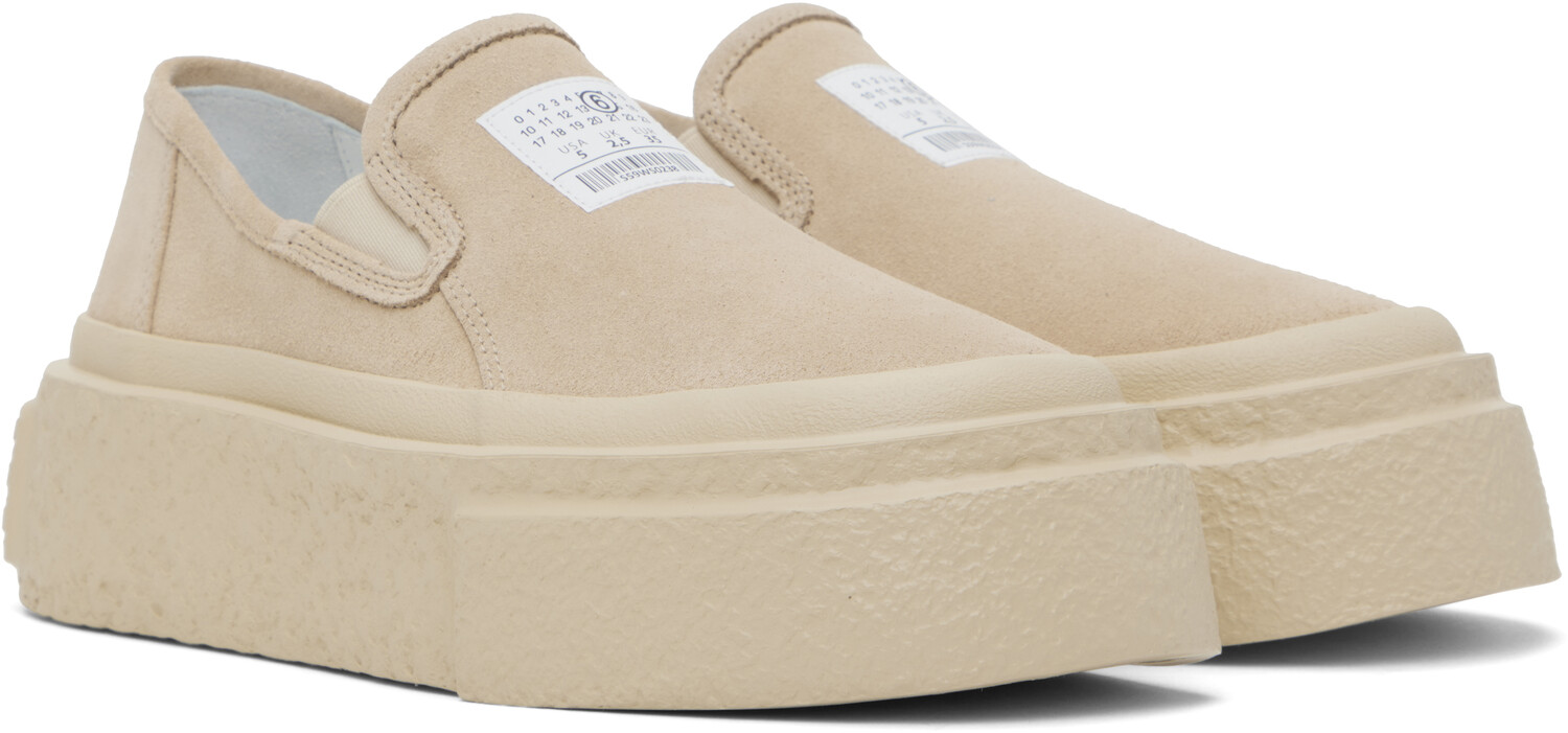 Бежевые замшевые кеды на платформе Slip-On MM6 Maison Margiela, Semolina — фото 4