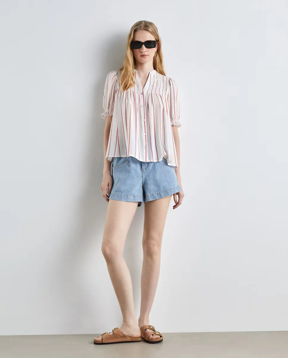 

Блузка с короткими рукавами и сотами Easy Wear, цвет Malva