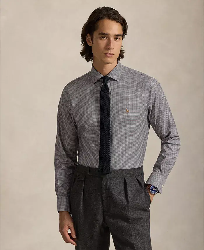 

Мужская классическая рубашка оксфорд в клетку Polo Ralph Lauren, серый