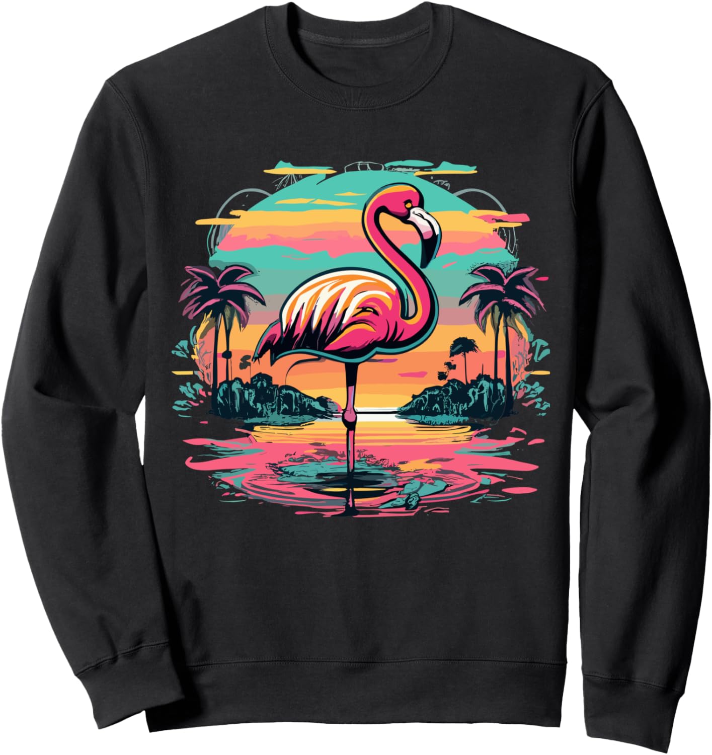 

Ретро-толстовка с рисунком фламинго в стиле тропического акварели Flamingo Retro Sunset Co., черный