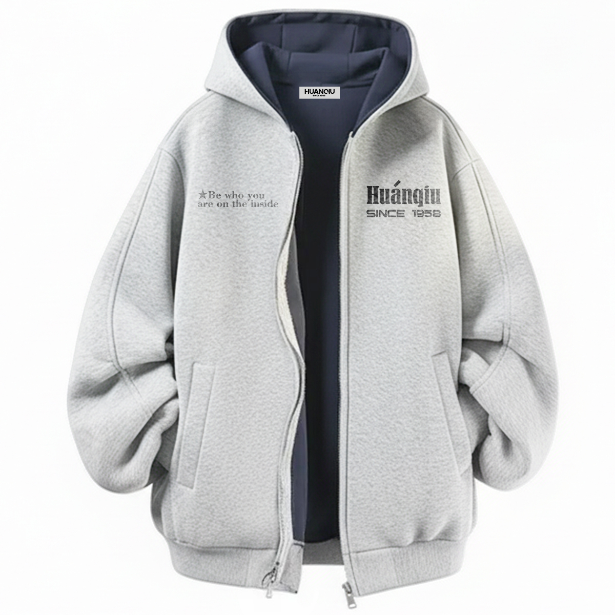 

Толстовка Unisex Hooded Thickened Heavyweight HUANQIU, белый heather серый[heavyweight thickened]