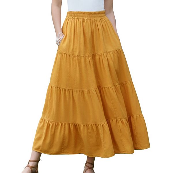 

Бохо макси-юбка для женщин летняя повседневная с ярусами и рюшами на резинке Inspire Chic, Yellow