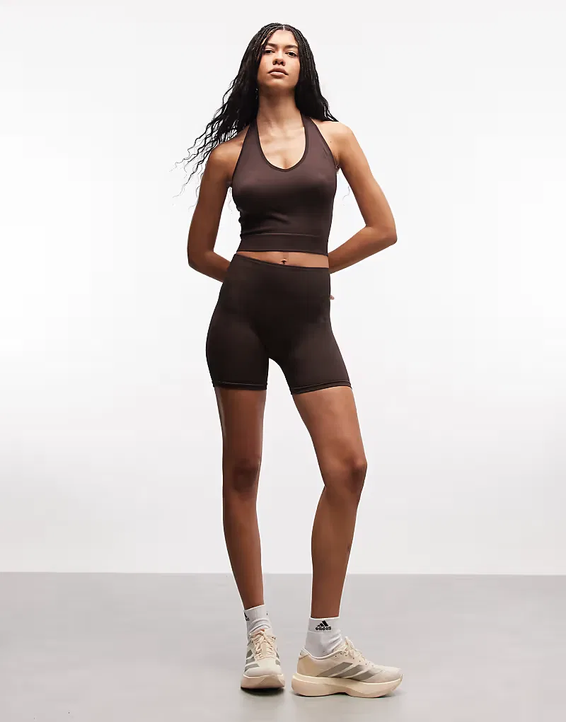 Вязаные тренировочные шорты Adidas Performance, коричневый — фото 2