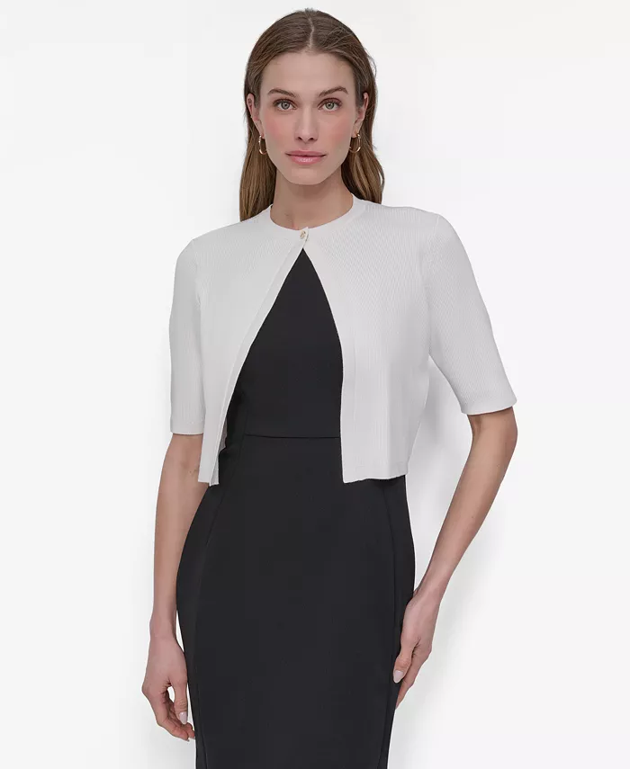 

Женская укороченная вязаная кофта с рукавом 3/4 DKNY, слоновая кость/кремовый
