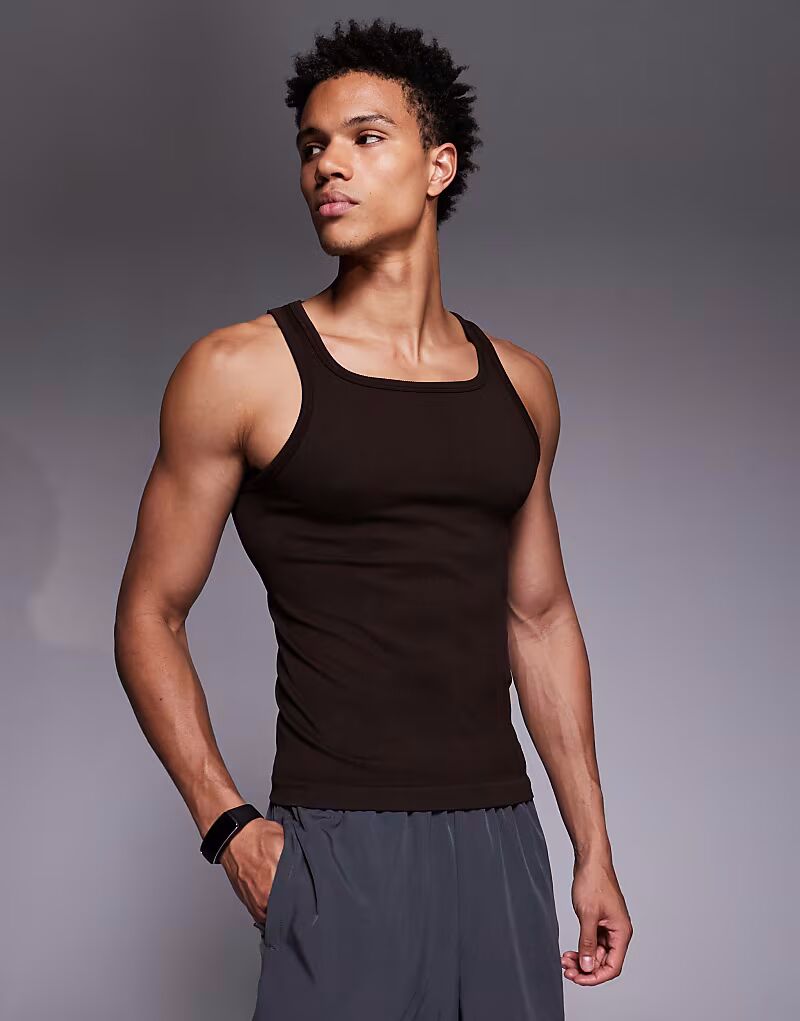 

Облегающая бесшовная майка для тренировок с квадратным вырезом в рубчик, цвет изюм 4505