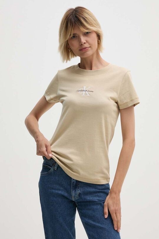 

Хлопковая футболка Calvin Klein Jeans, бежевый