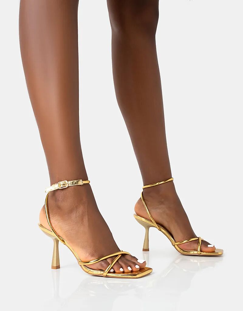 Туфли Public Desire Bree из искусственной кожи, едва заметные, с квадратным носком и средней шпилькой, золотистого цвета.