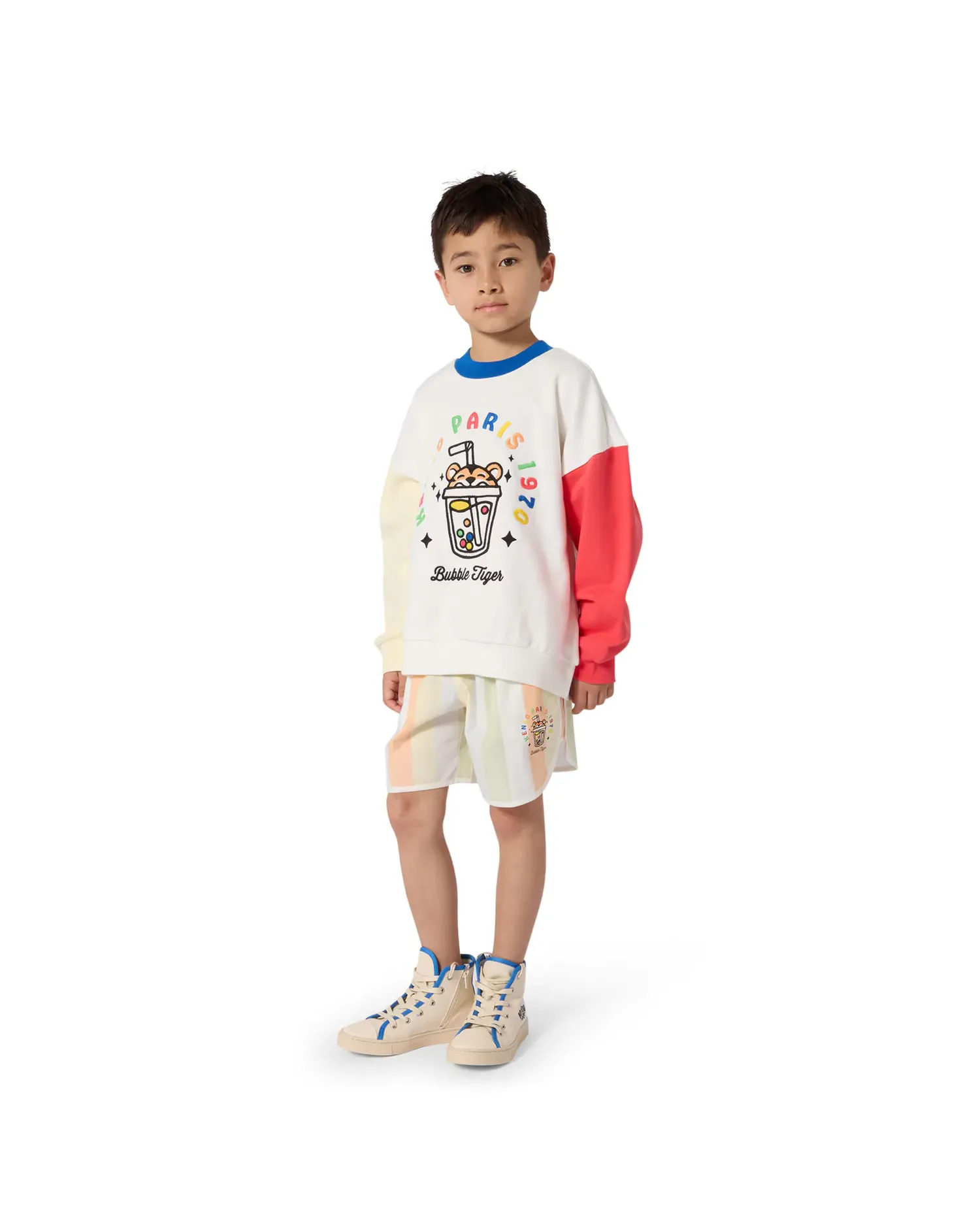 Детский свитшот с длинным рукавом без капюшона с узором из хлопка Kenzo Kids, белый — фото 2