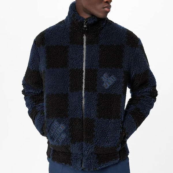 Куртка x nigo2 crossover lv2 ss22 grid lamb's wool zipper stand collar jacket autumn blue Louis Vuitton, синий — фото 3