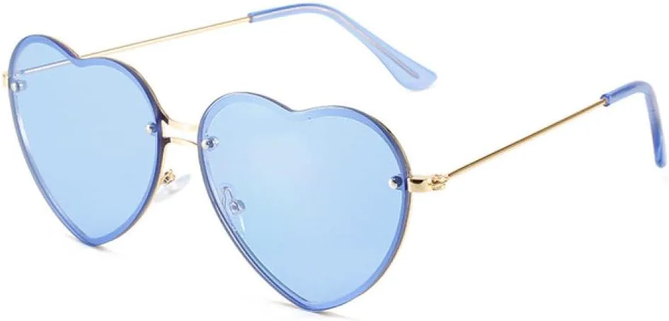 

Модные солнцезащитные очки с линзами в форме сердца для женщин, конфетные прозрачные линзы цвета океана, без оправы, защита от ультрафиолета UV400 MTZJH, Blue