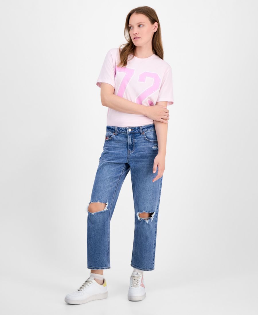 

Укороченные прямые джинсы средней посадки с рваными краями для подростков Vanilla Star, Gilly