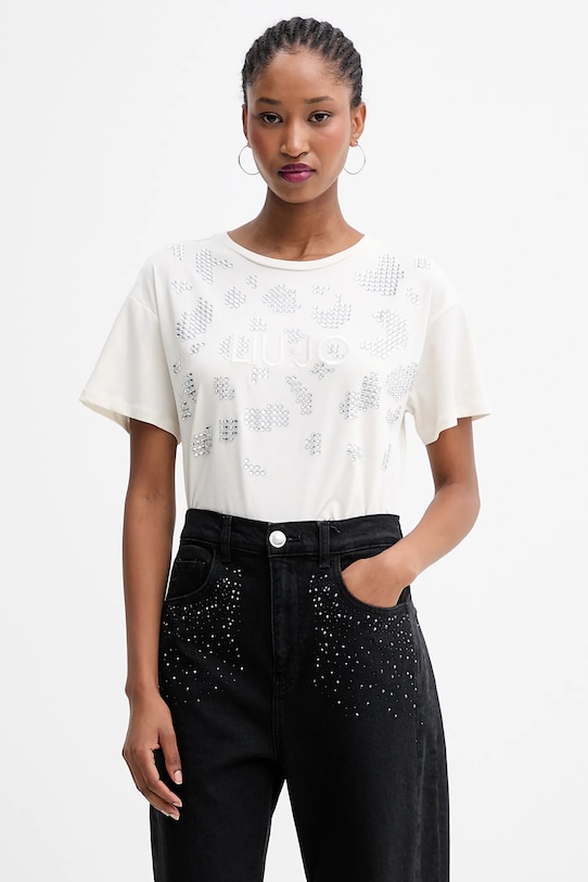 

Хлопковая футболка Liu Jo, бежевый