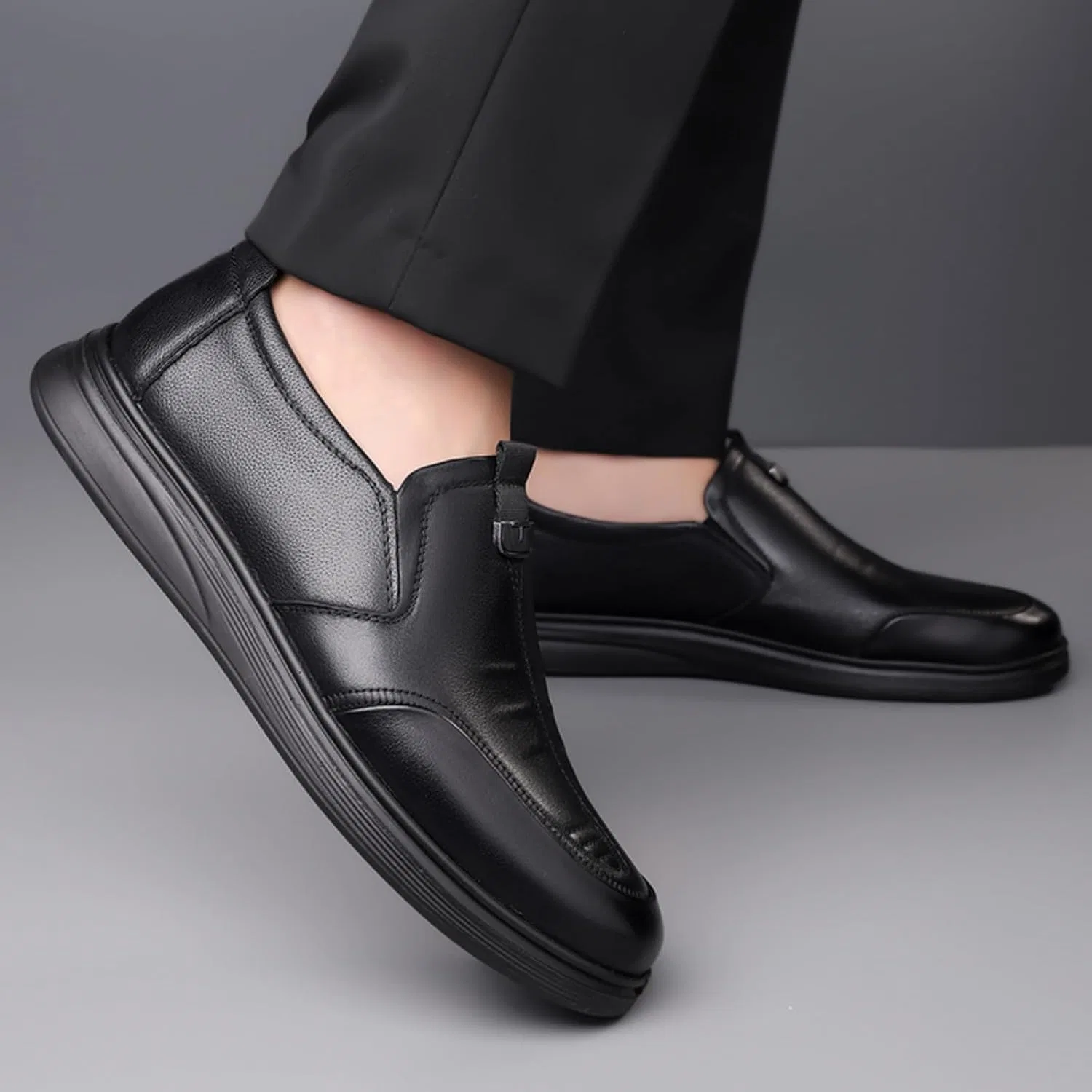 Лоферы кожаные Slip On Dress Loafers Black Zhenghaishangmao — фото 3