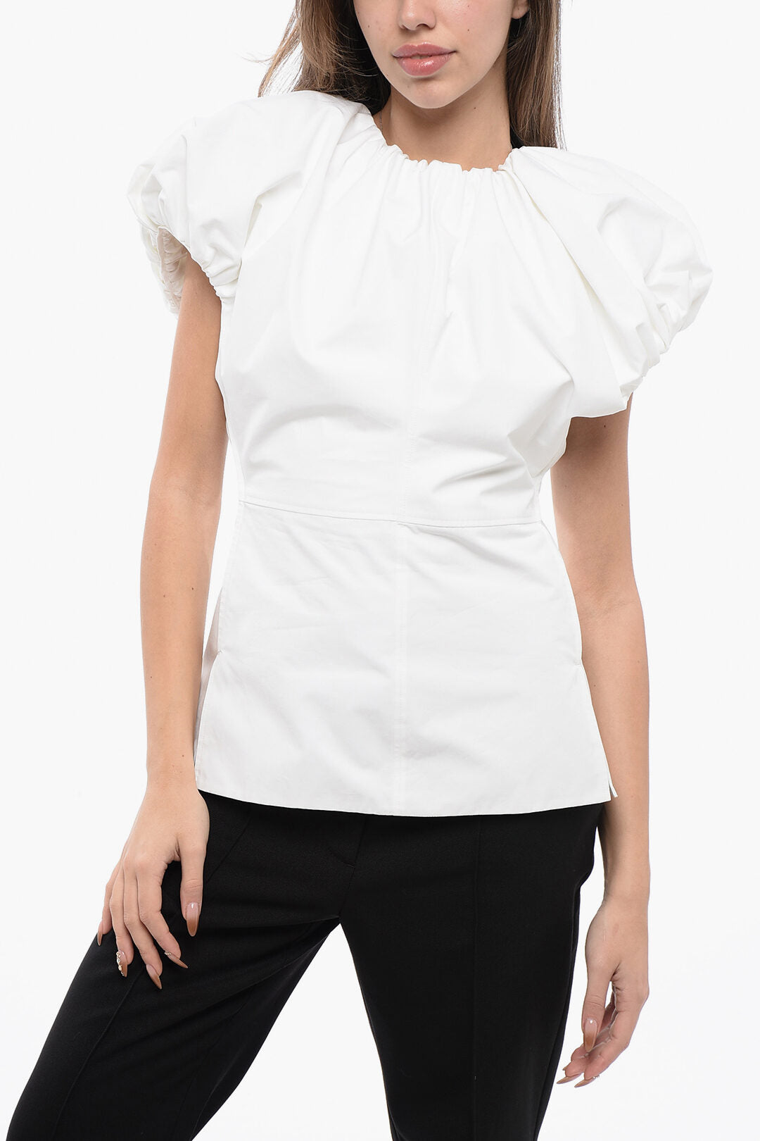 

Расклешенный топ Jil Sander с рукавами-фонариками, белый