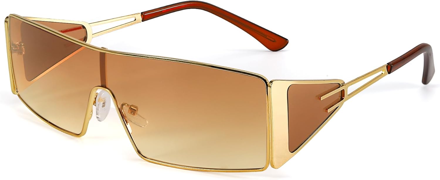 

Женские солнцезащитные очки FancyPink Y2K — ретро-очки прямоугольной формы с обтекаемой оправой, в стиле 2000-х, неполяризованные, с металлическим каркасом, A3 Gold/Tea