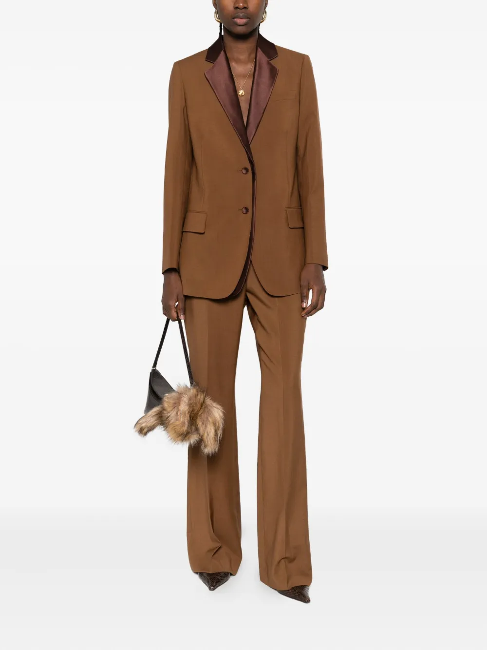 Жакет с атласными лацканами Fendi, коричневый — фото 2