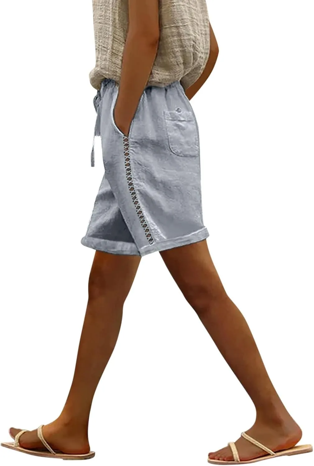 

Женские бермуды до колена с регулируемой талией и карманами