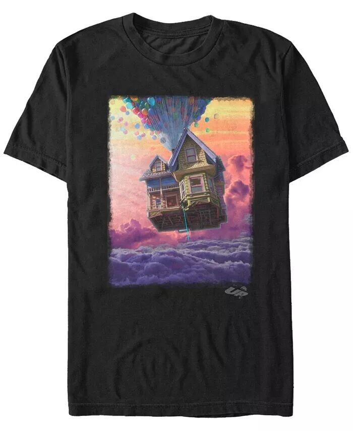 

Disney Pixar Мужская футболка с коротким рукавом Up Balloon House Cloud Portrait Fifth Sun, черный