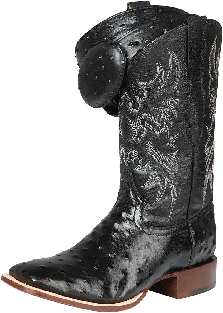 

Мужские сапоги вестерн El General, ковбойские, из печатной кожи страуса, черные Generic