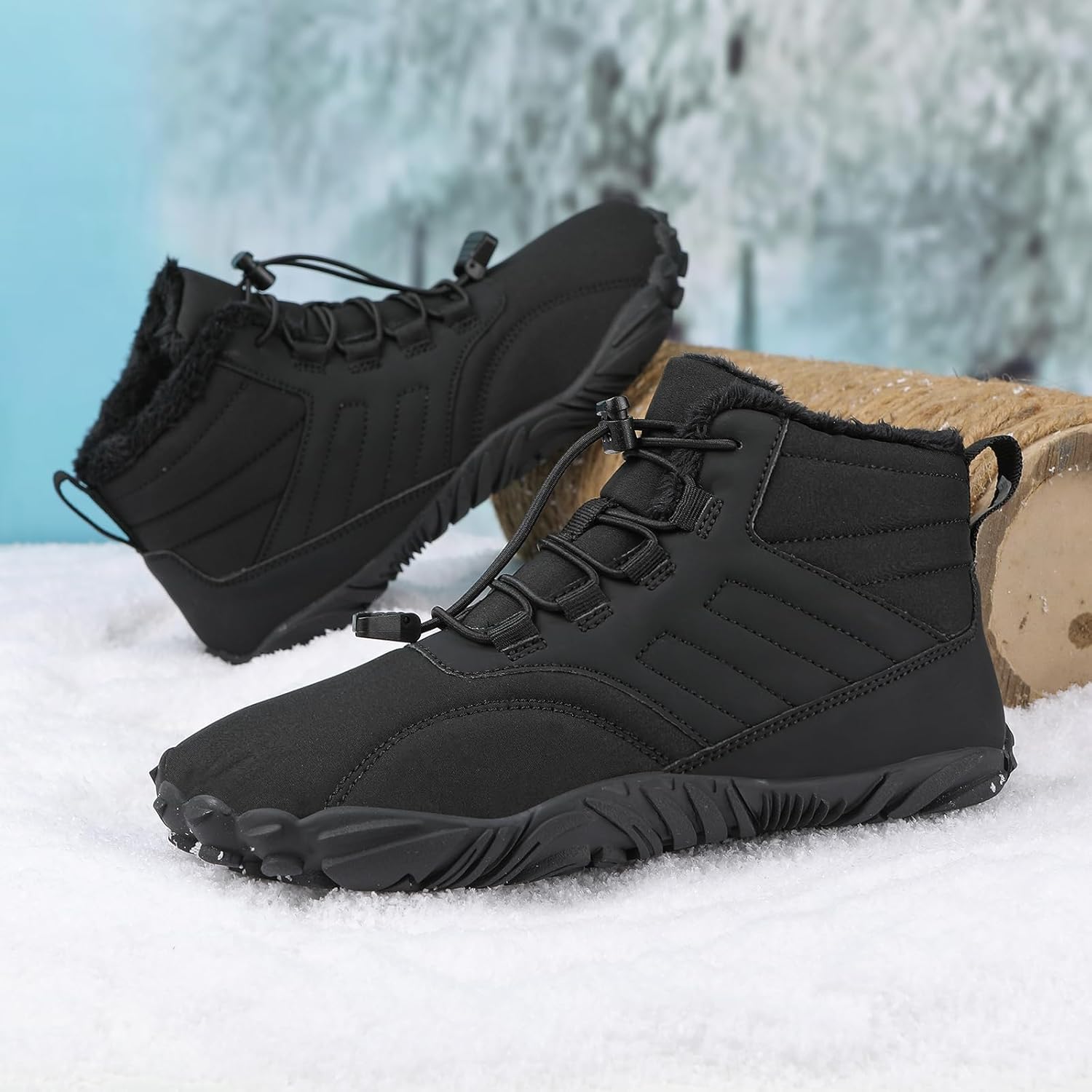 Ботинки для босоногой ходьбы для женщин и мужчин, зимняя обувь, водонепроницаемые кроссовки с нулевым перепадом, для походов, прогулок на улице, повседневные укороченные кроссовки с широкой носочной частью, ботильоны унисекс Ayziemezm, черный — фото 4