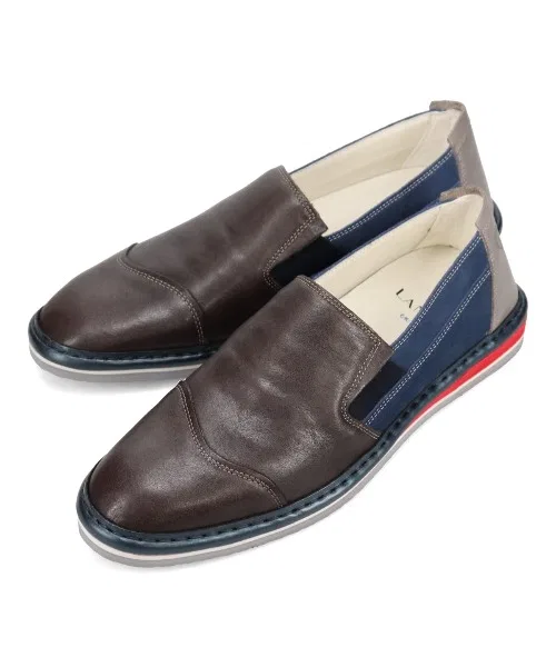 Мужские кожаные слипоны LANVIN en Bleu двухцветные серые