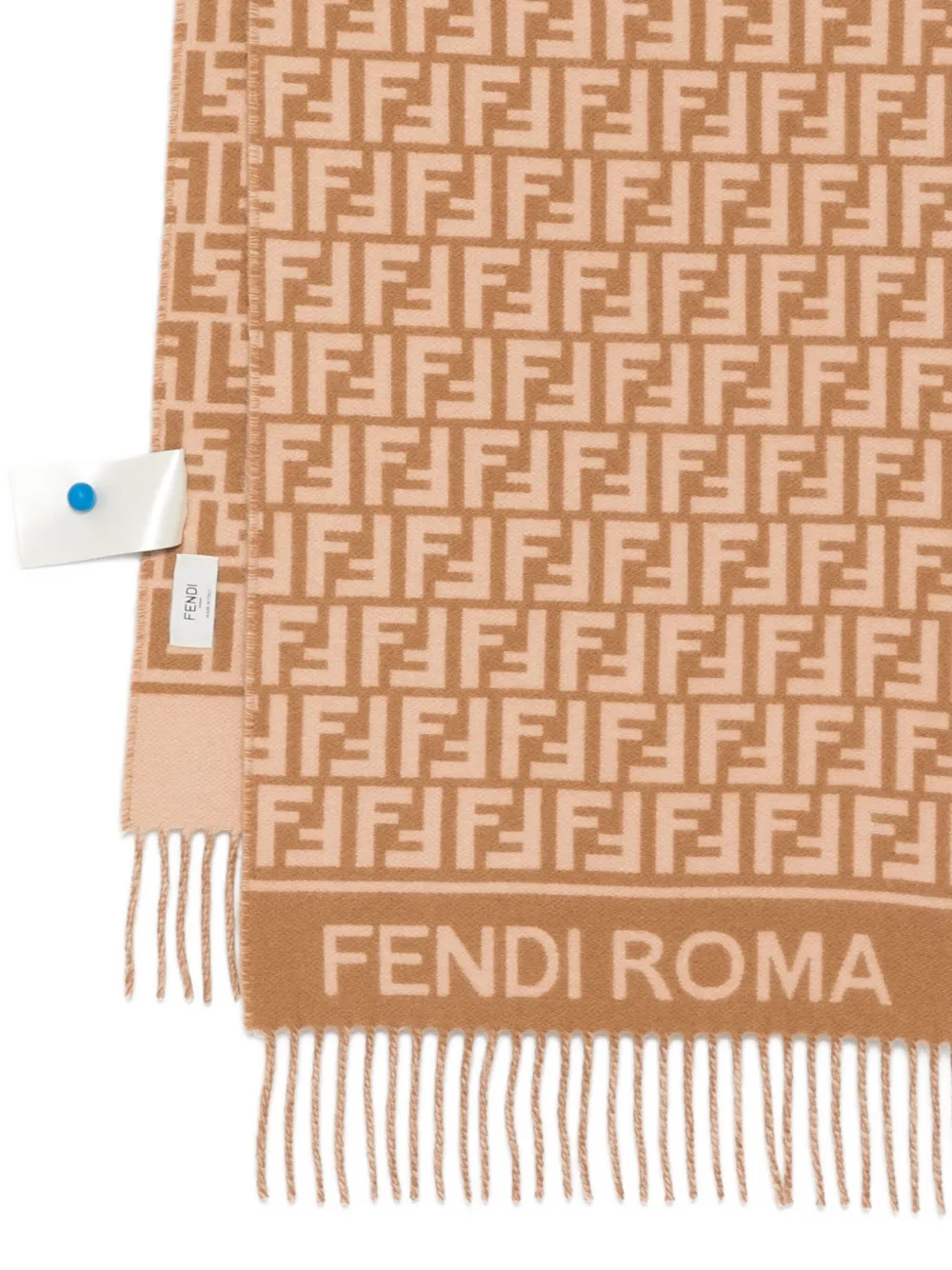 Шарф с логотипом и бахромой FENDI, коричневый — фото 3