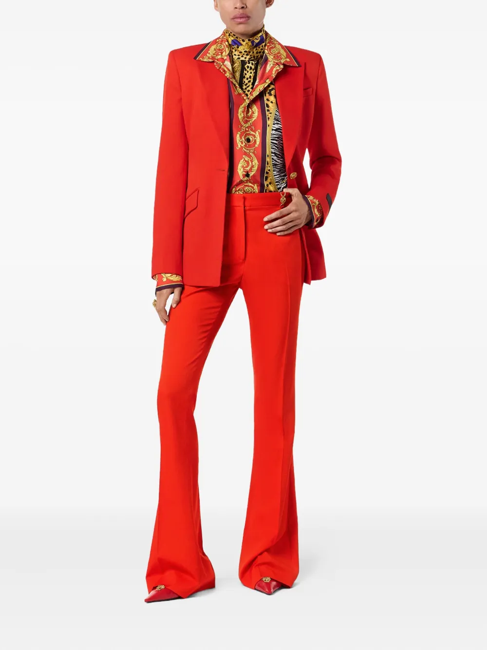 Расклешенные брюки из смесовой шерсти VERSACE, красный — фото 2