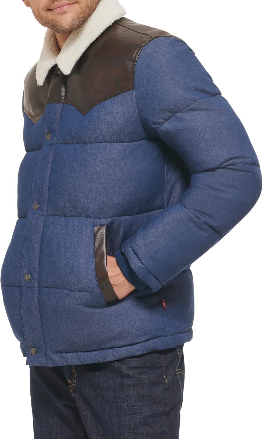 Мужская стеганая куртка Levi's Out West из смешанной ткани, Faded Blue Denim Puffer — фото 4