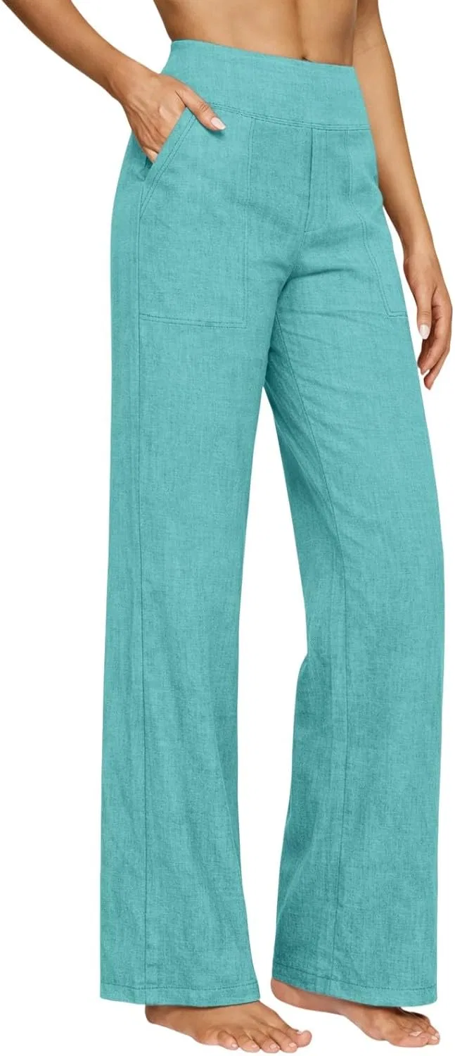 Штаны женские свободные, льняные, бренд Generic, цвет B-light Green — фото 2
