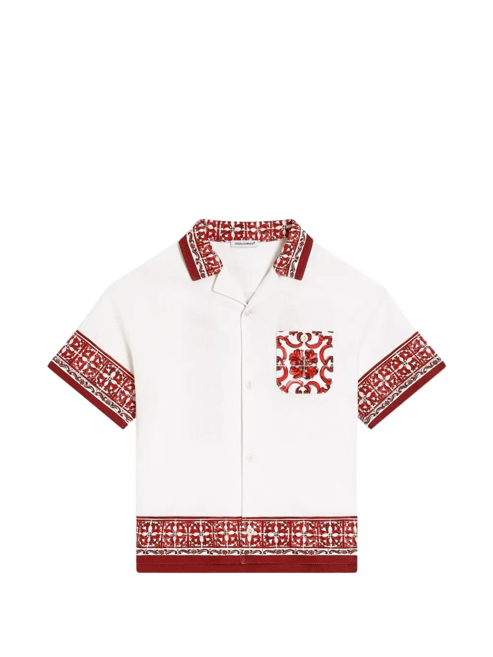 Рубашка из двойного пике с принтом в виде майолики Dolce & Gabbana Kids, белый