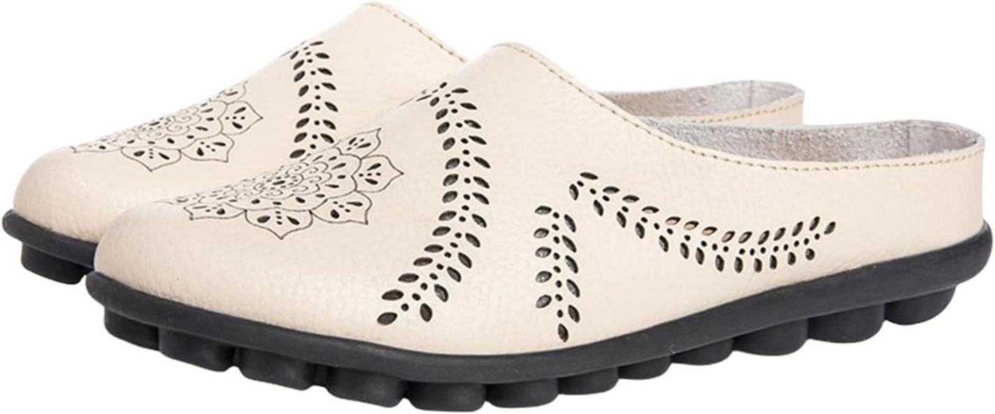 

Повседневные сандалии-тапочки с вырезами для женщин, удобные дышащие мюли, летние балетки, комфортные лоферы на плоской подошве, кожаные слипоны-лоферы Generic, бежевый